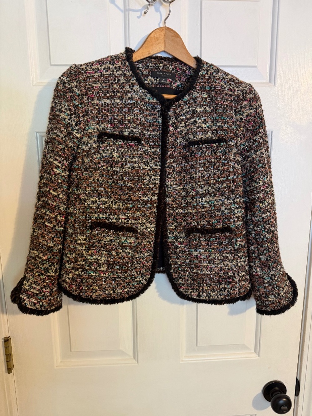 Ann Taylor Multi-color jacket/blazer with fringe trim and some sequins